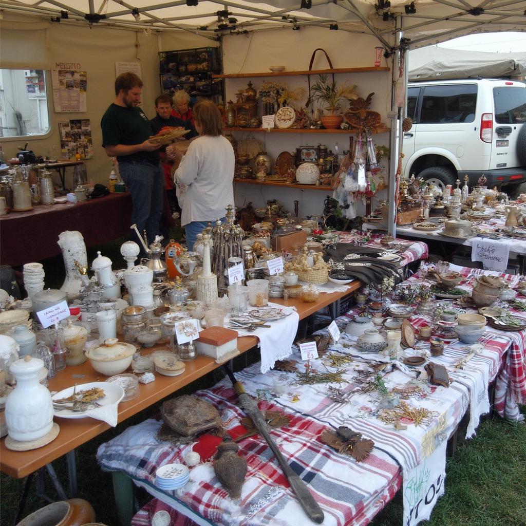 Organized items at a car boot sale