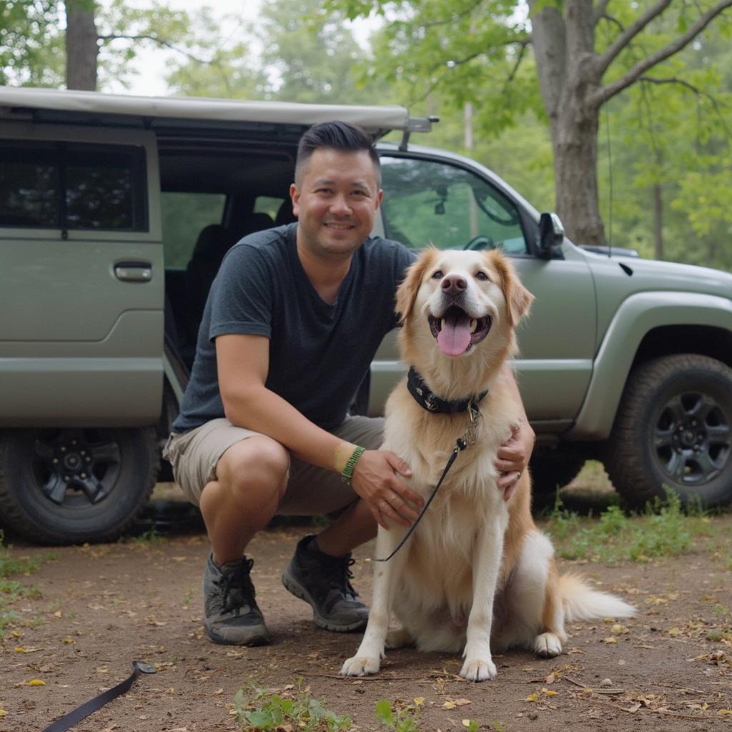 Happy Dog Enjoying a Car Camping Trip with its Owner