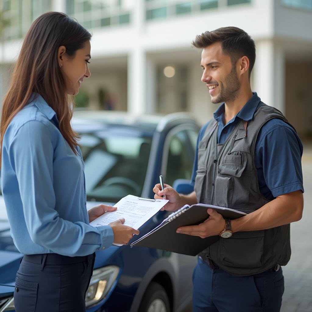 Car Delivery Driver Checking Paperwork