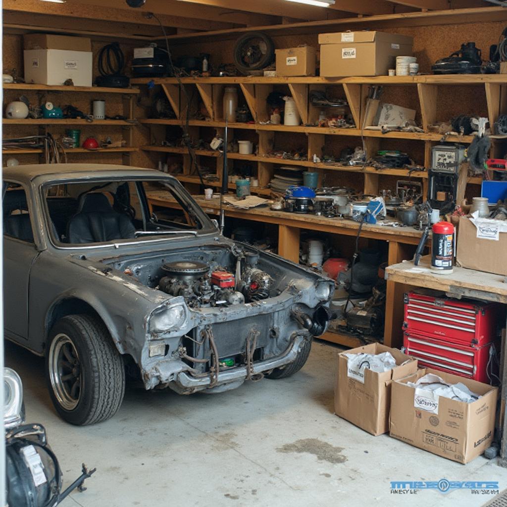 Organized Car Parts During Disassembly for Restoration