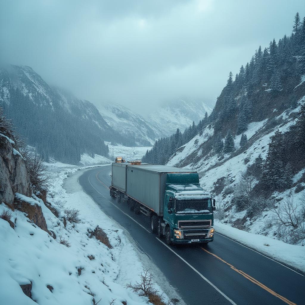 Car Hauler Navigating Mountain Road