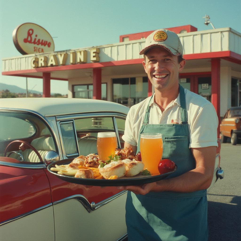 Car Hop Serving Food on a Tray