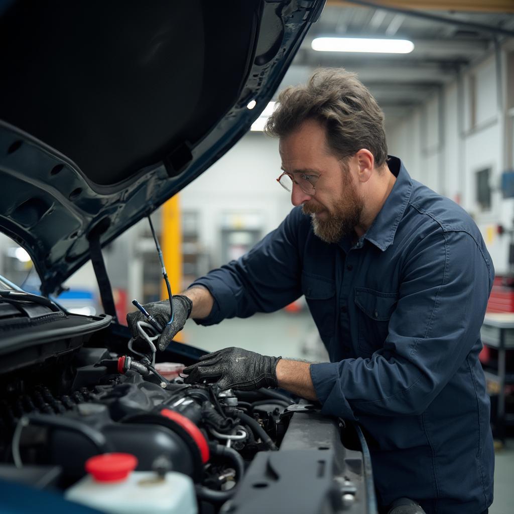 Car Mechanic Performing Inspection