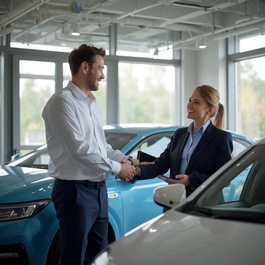 Car Salesman Greeting Customer