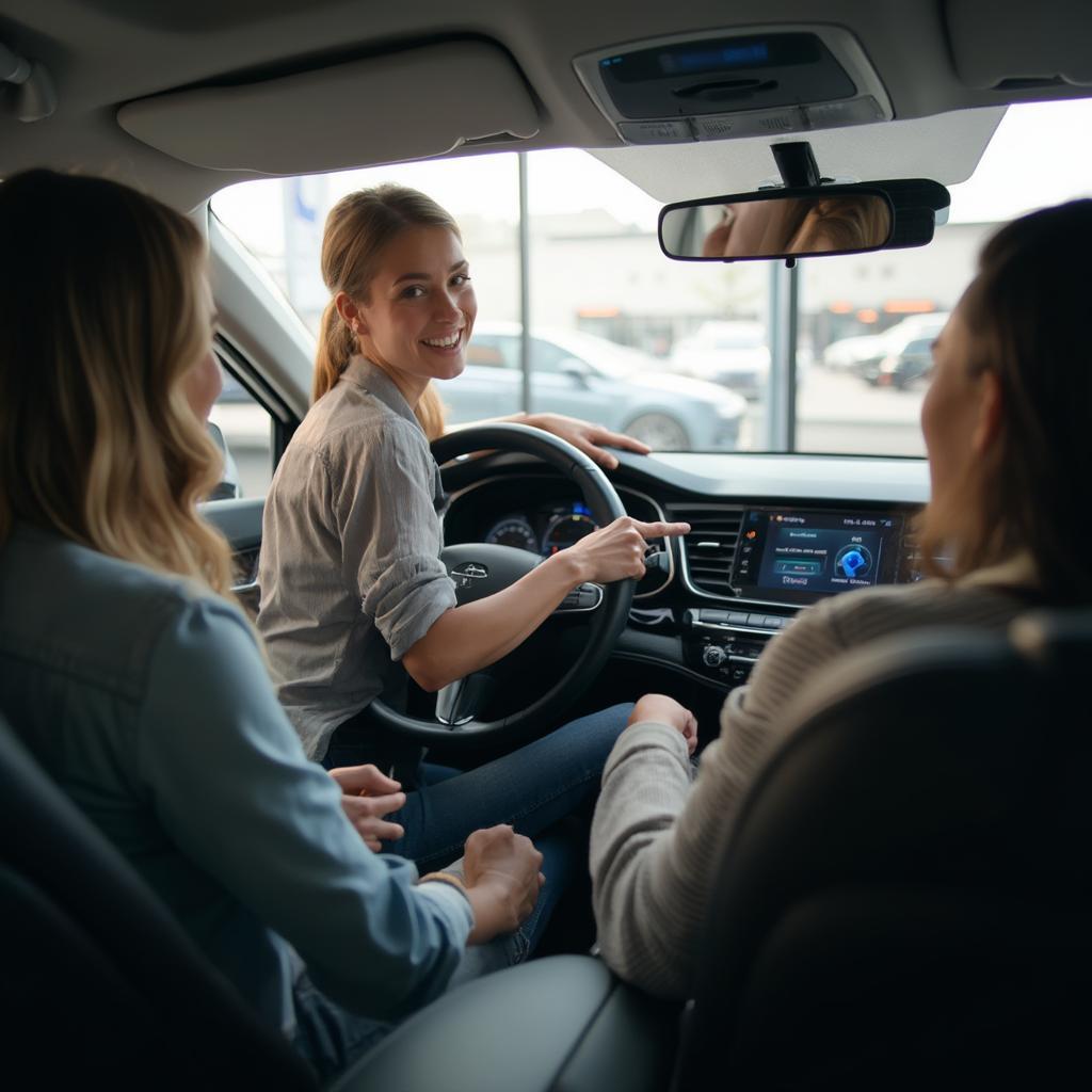 Car Saleswoman Explaining Car Features