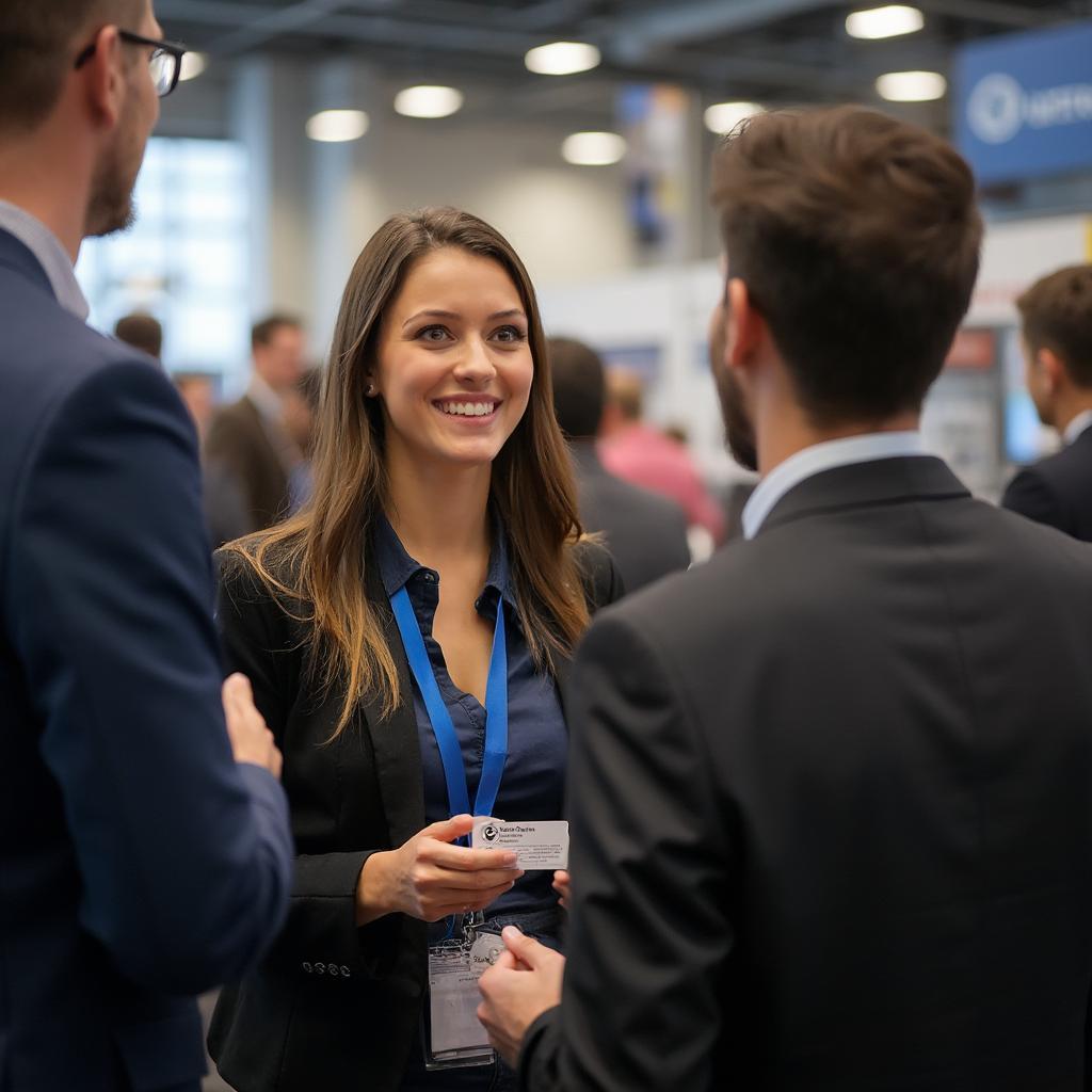 Car Saleswoman Networking at Industry Event