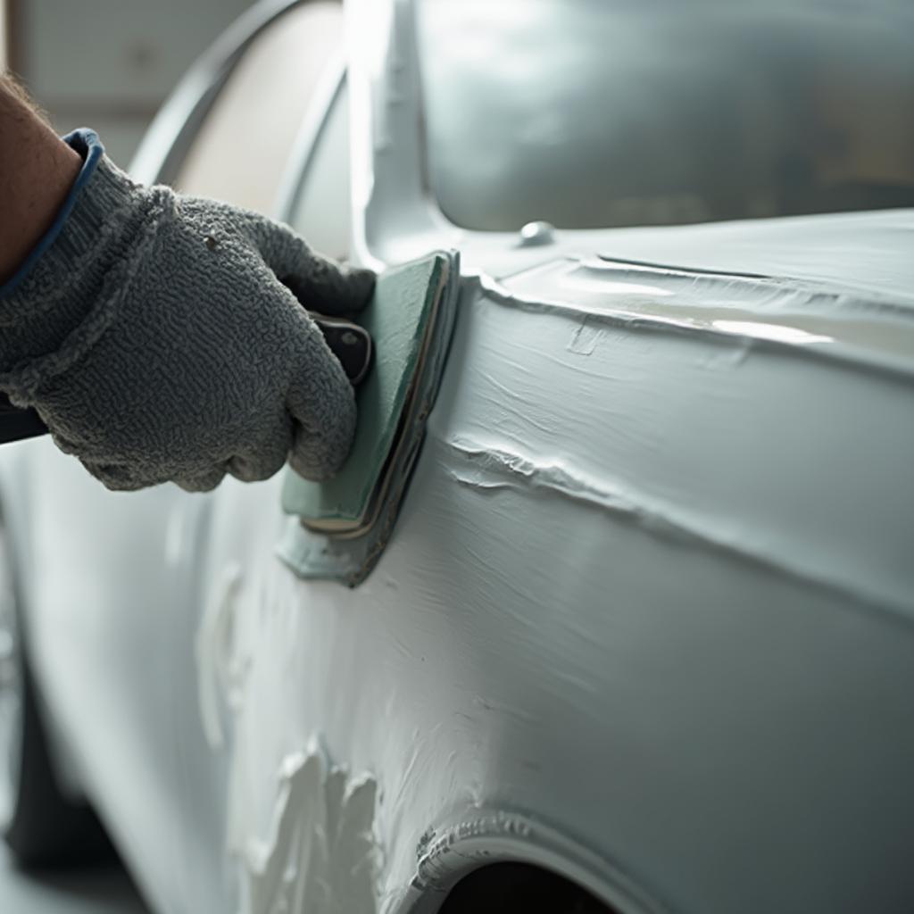 Sanding a car body before painting