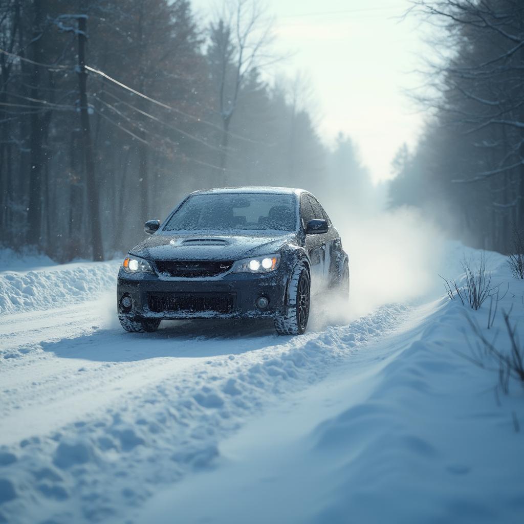 Car Tip Toeing on Icy Road