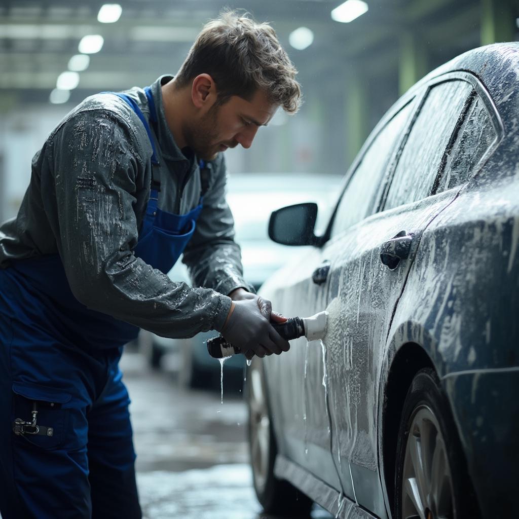 Car Washer Cleaning Car Exterior