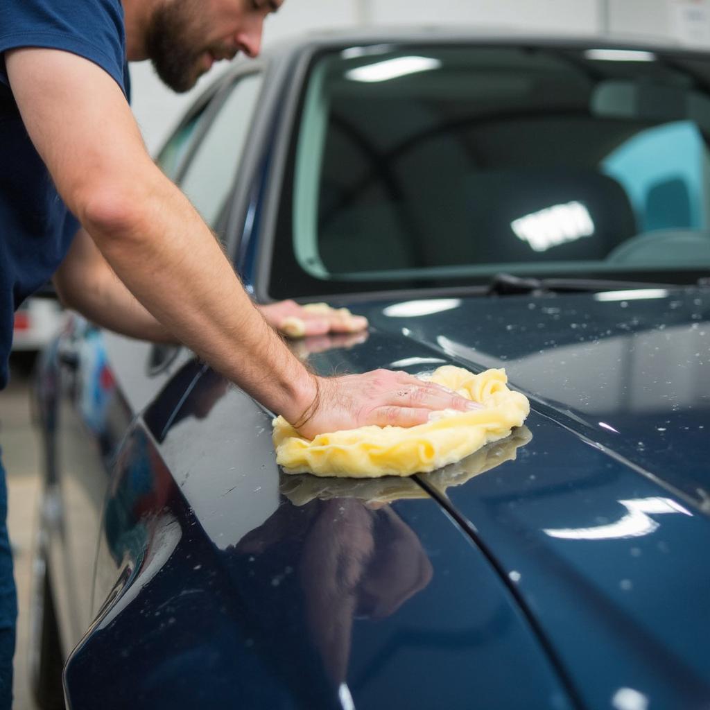 Applying car wax for paint protection