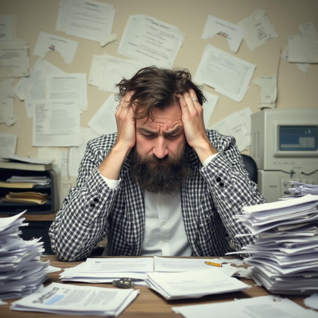 Stressed worker overwhelmed by workload