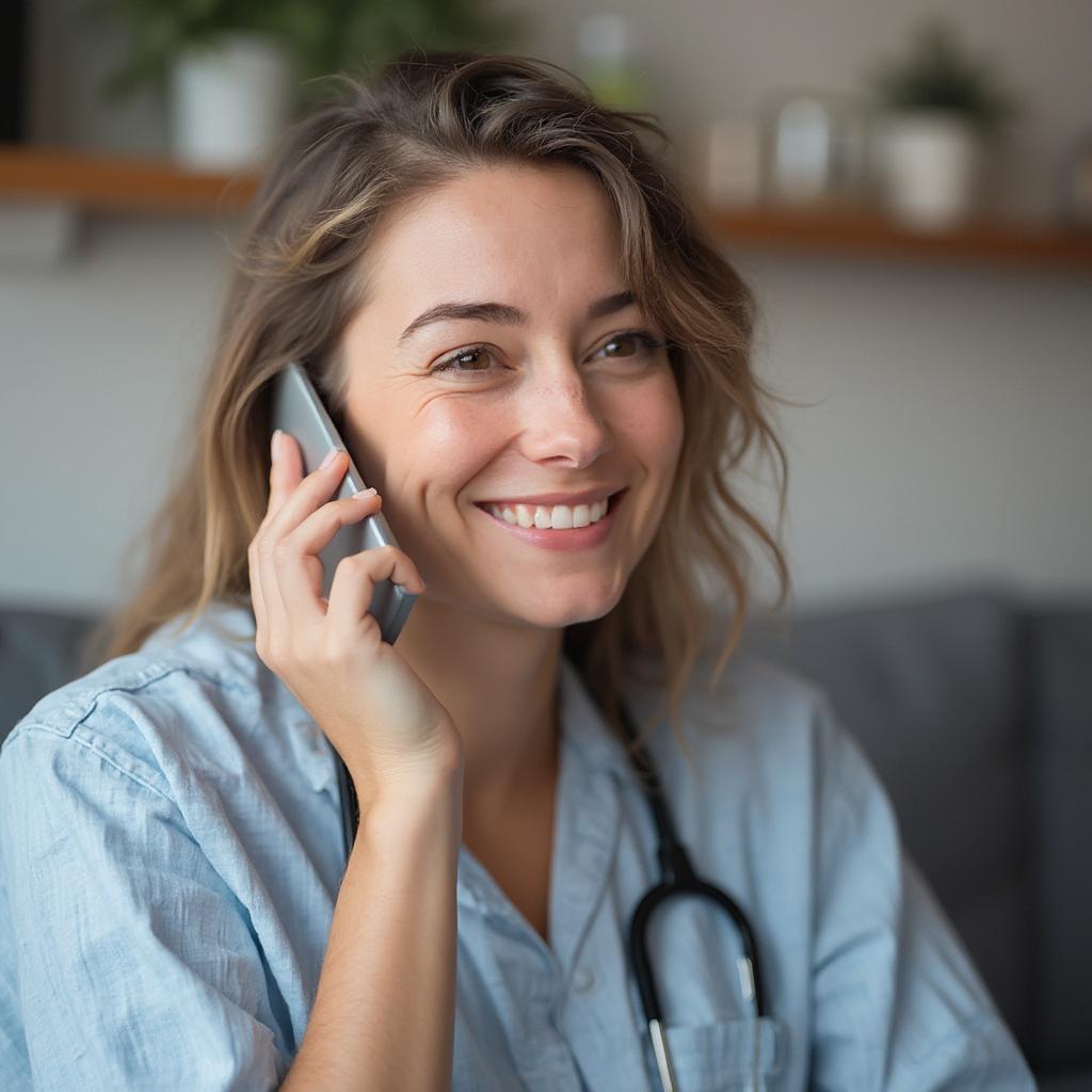 Carer connecting with a support group via phone call.