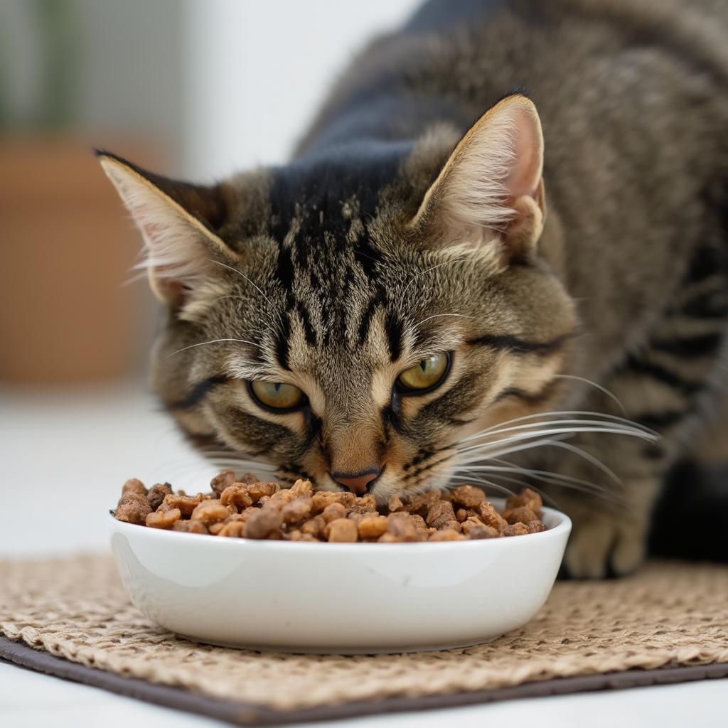 Cat Enjoying a Healthy Meal