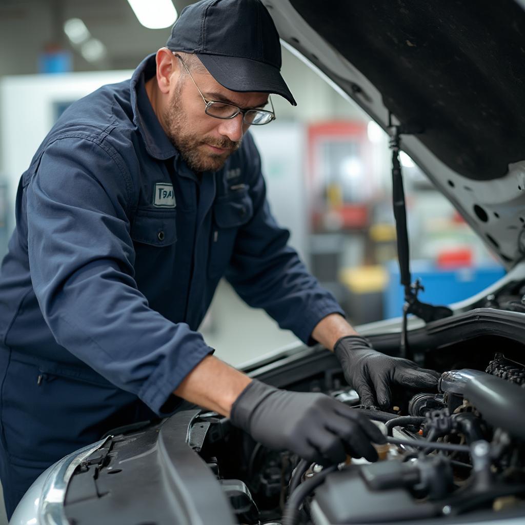 Certified Car Mechanic Working on a Vehicle