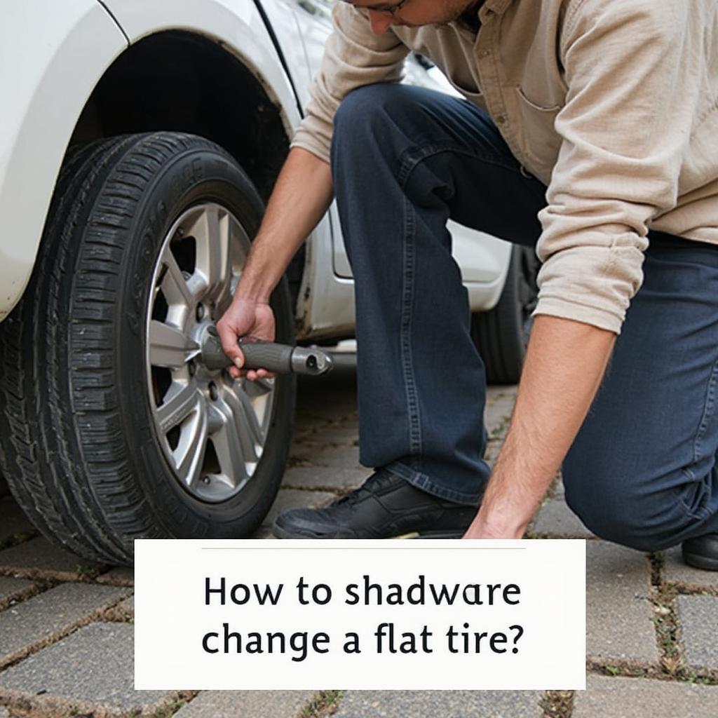 Changing a car tire on the side of the road.