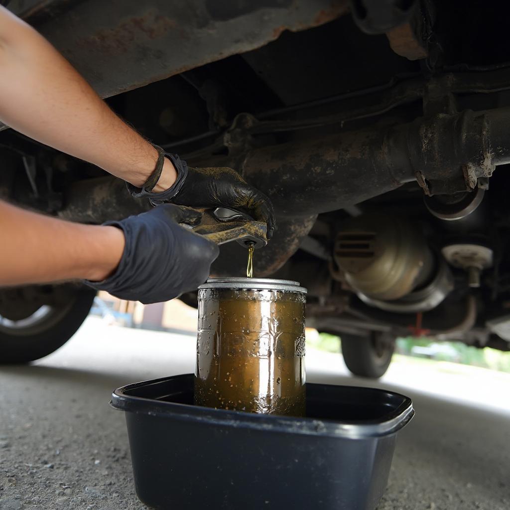 Changing Car Oil and Filter in a Home Garage