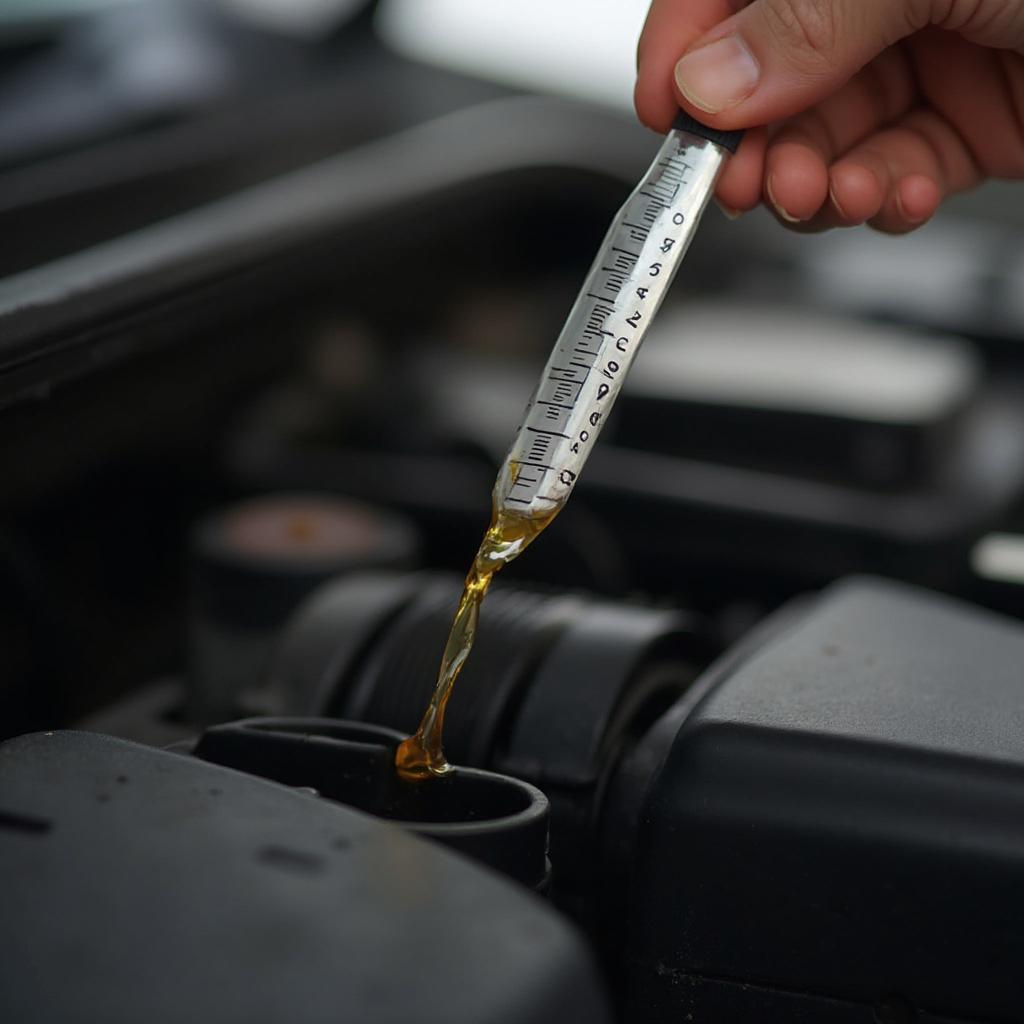 Checking Engine Oil Levels with Dipstick