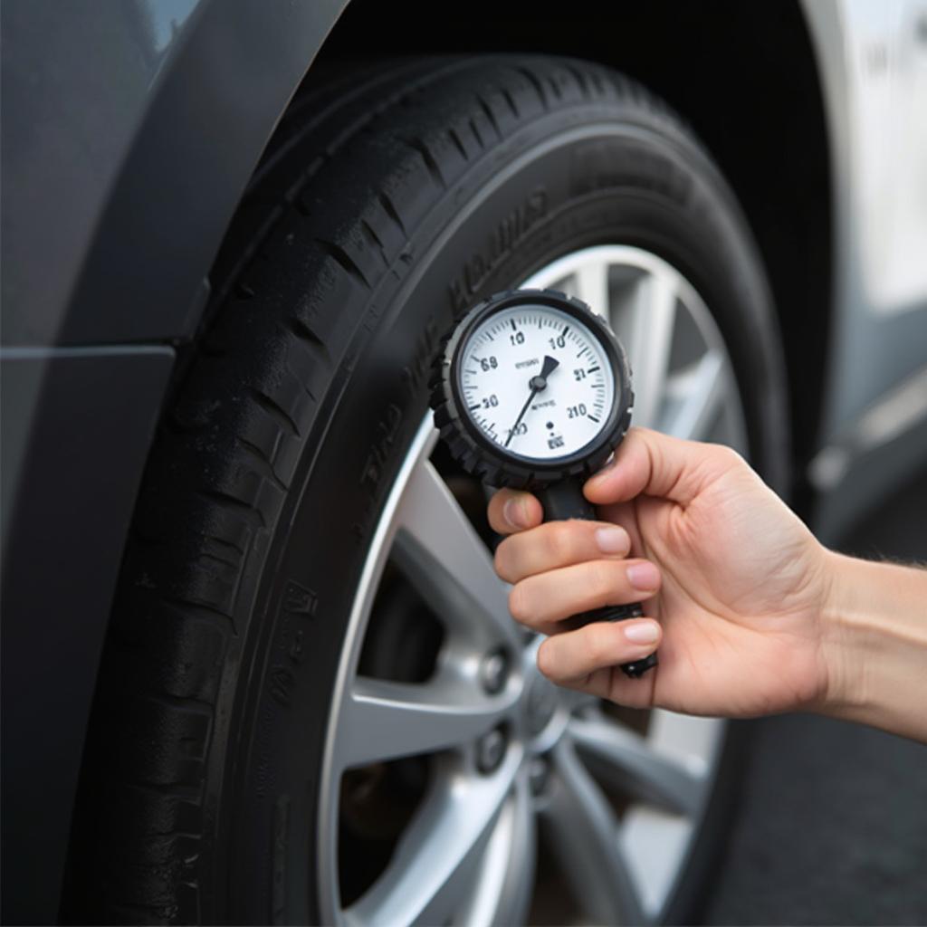 Checking Tire Pressure with a Gauge