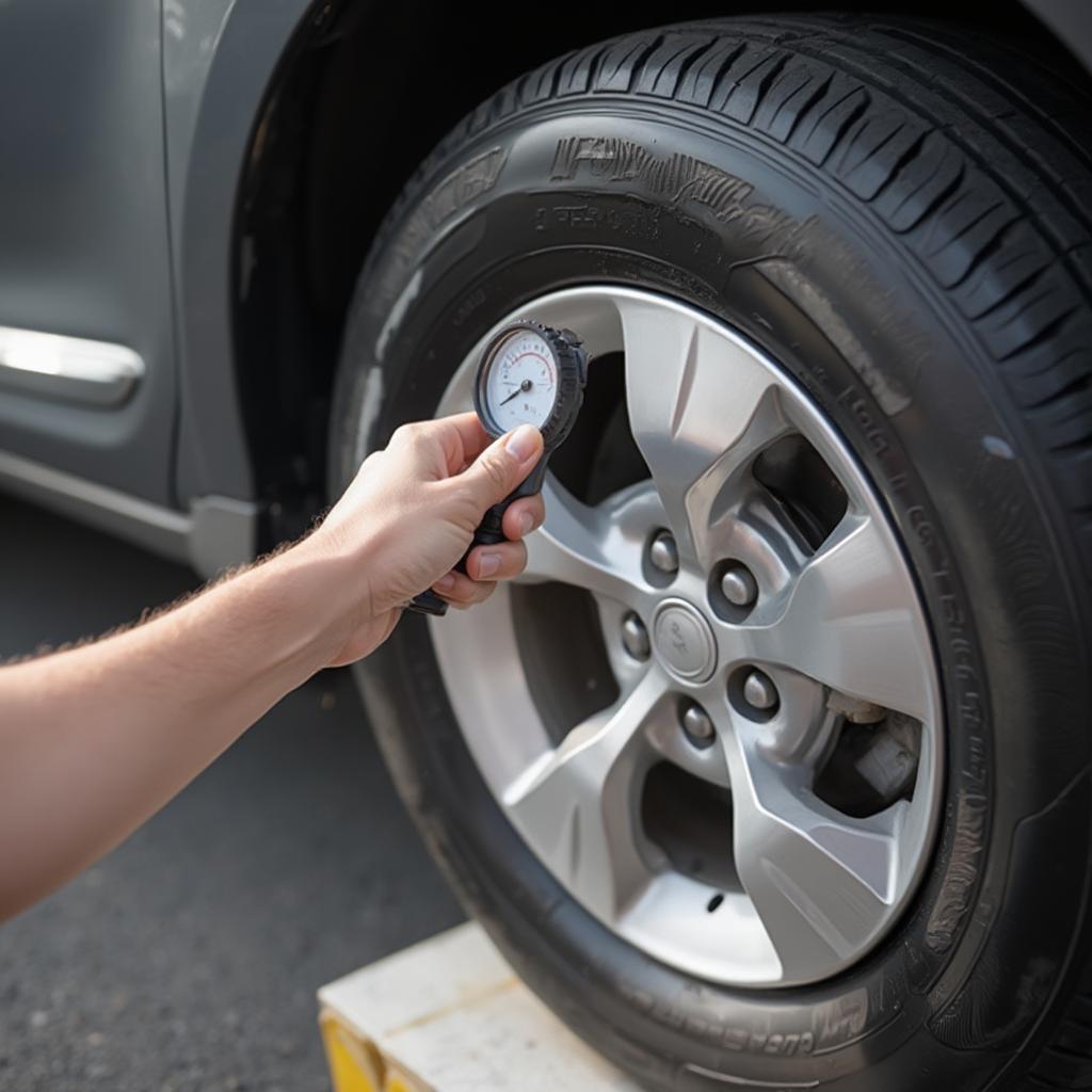 Checking Tire Pressure with a Gauge