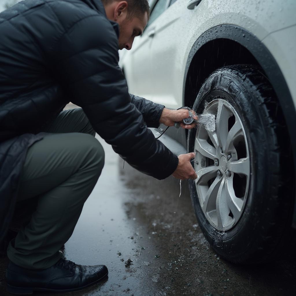 Checking Tire Pressure During Rain