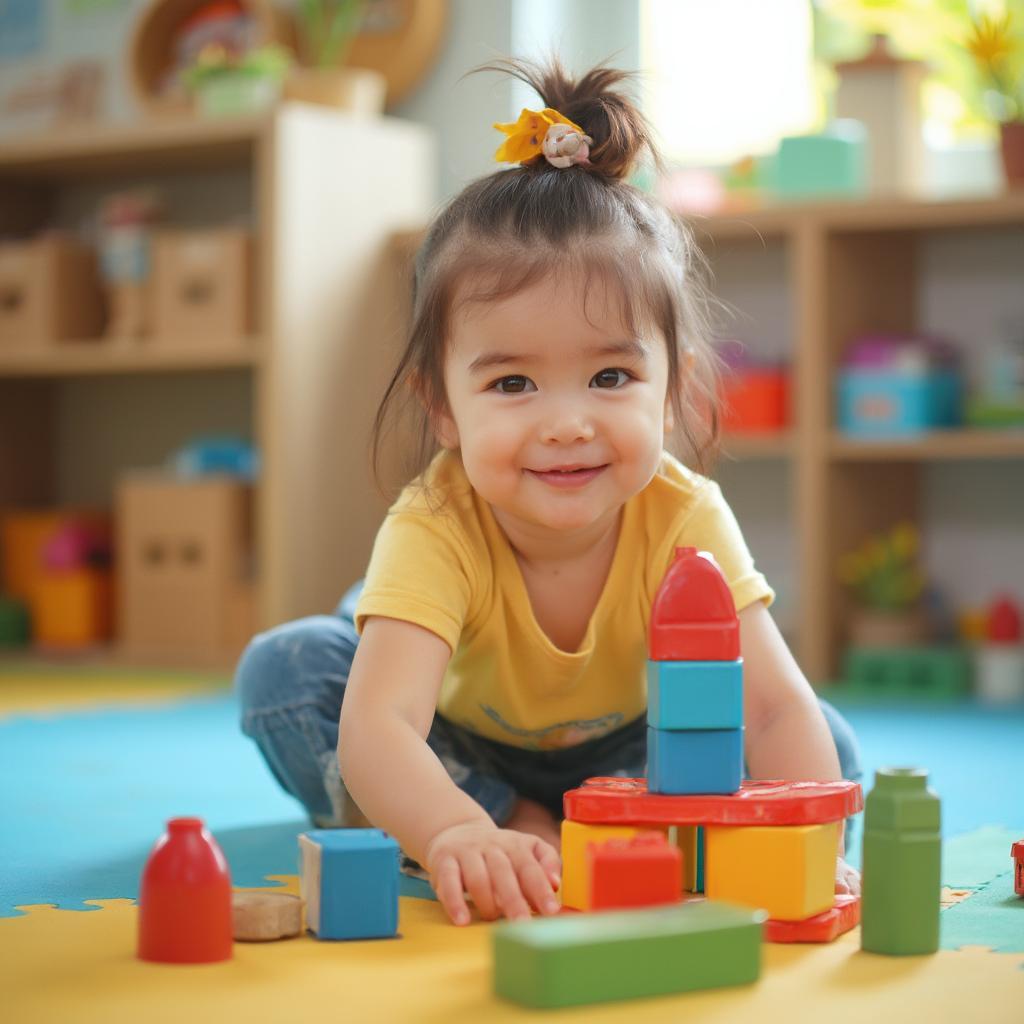 Child playing in a safe and stimulating play area