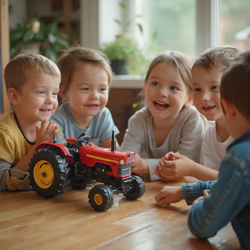 Children Playing Cars Tractor Tipping Game