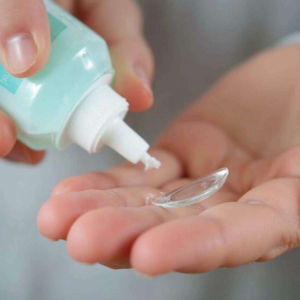 Cleaning contact lenses with solution and rubbing gently