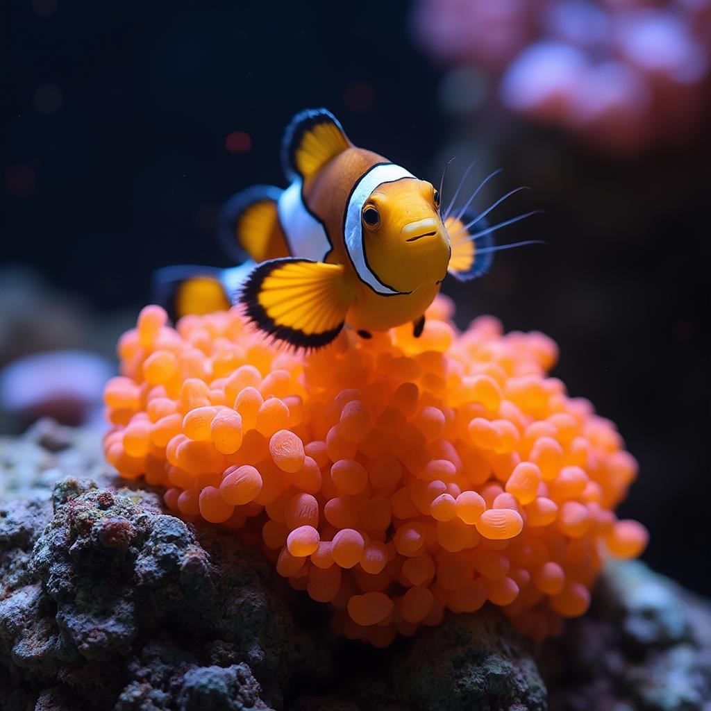 Clownfish guarding eggs