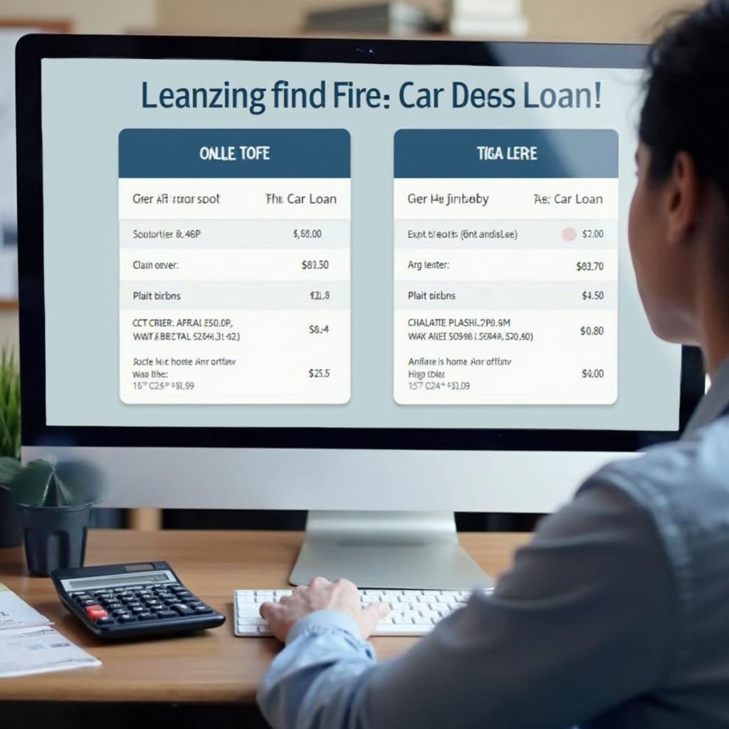 Comparing different car loan offers on a computer