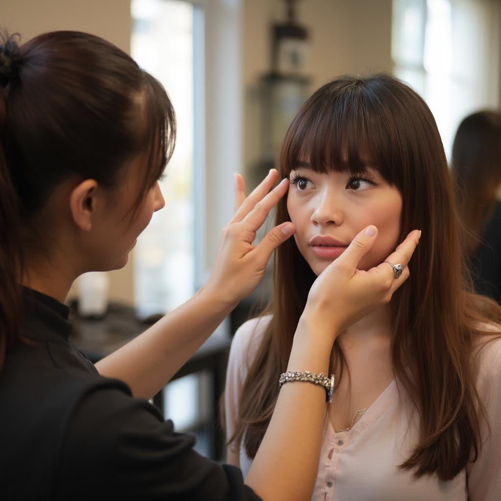 Consulting with a Stylist for Bangs