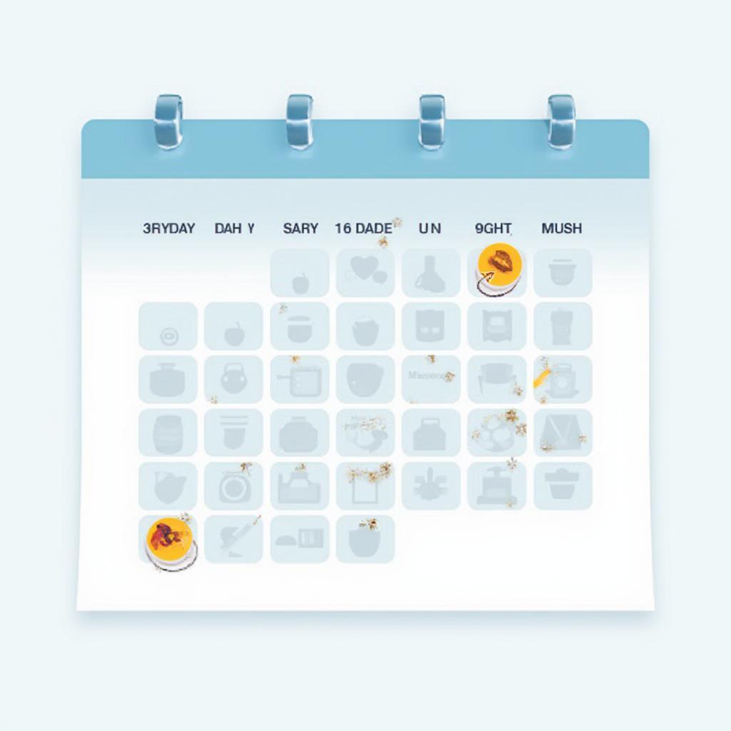 Calendar highlighting contact lens replacement schedule.