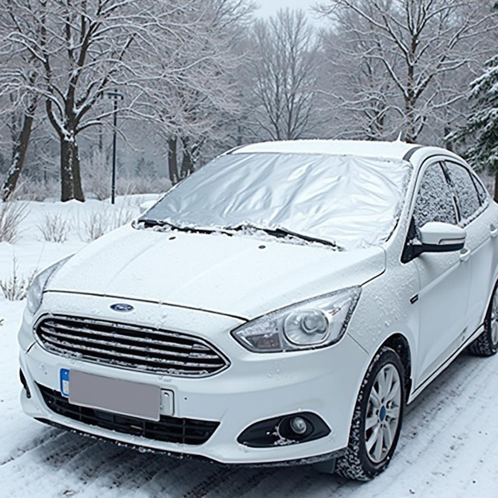 Covering a car windshield with a cover to prevent frost