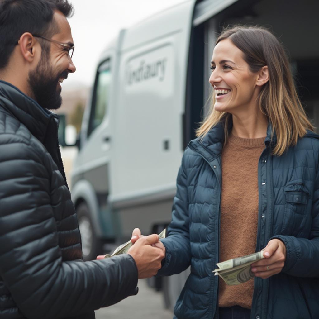 Customer Tipping a Car Shipping Driver after Successful Delivery