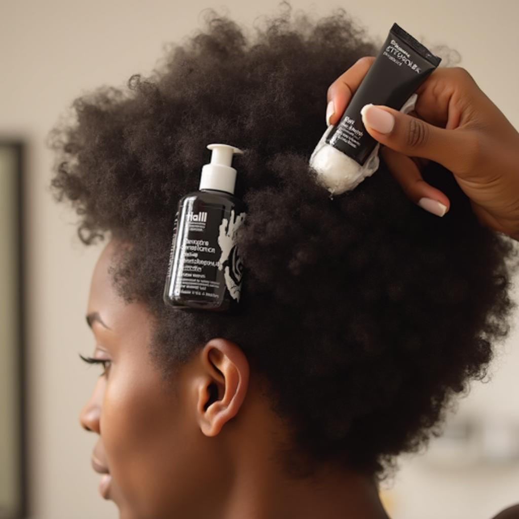 A person applying deep conditioner to their afro hair