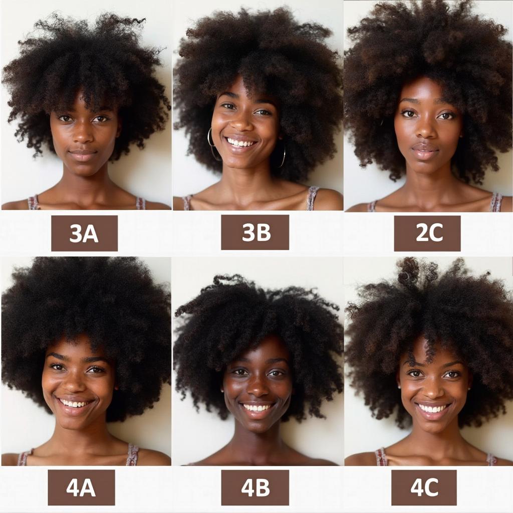 Close up of different afro hair curl patterns