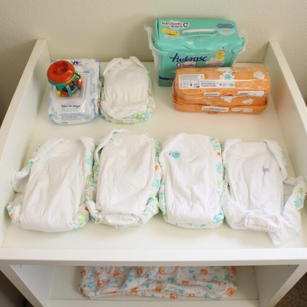 Diaper changing station with all the necessary supplies.