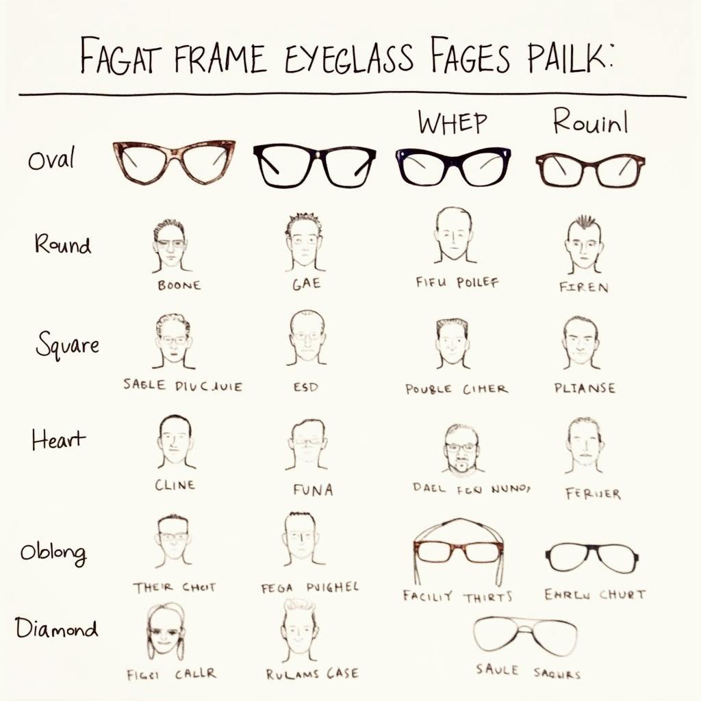 Different eyeglass frame styles for various face shapes: A chart visually connects different frame styles with corresponding face shapes, showcasing the ideal pairings.