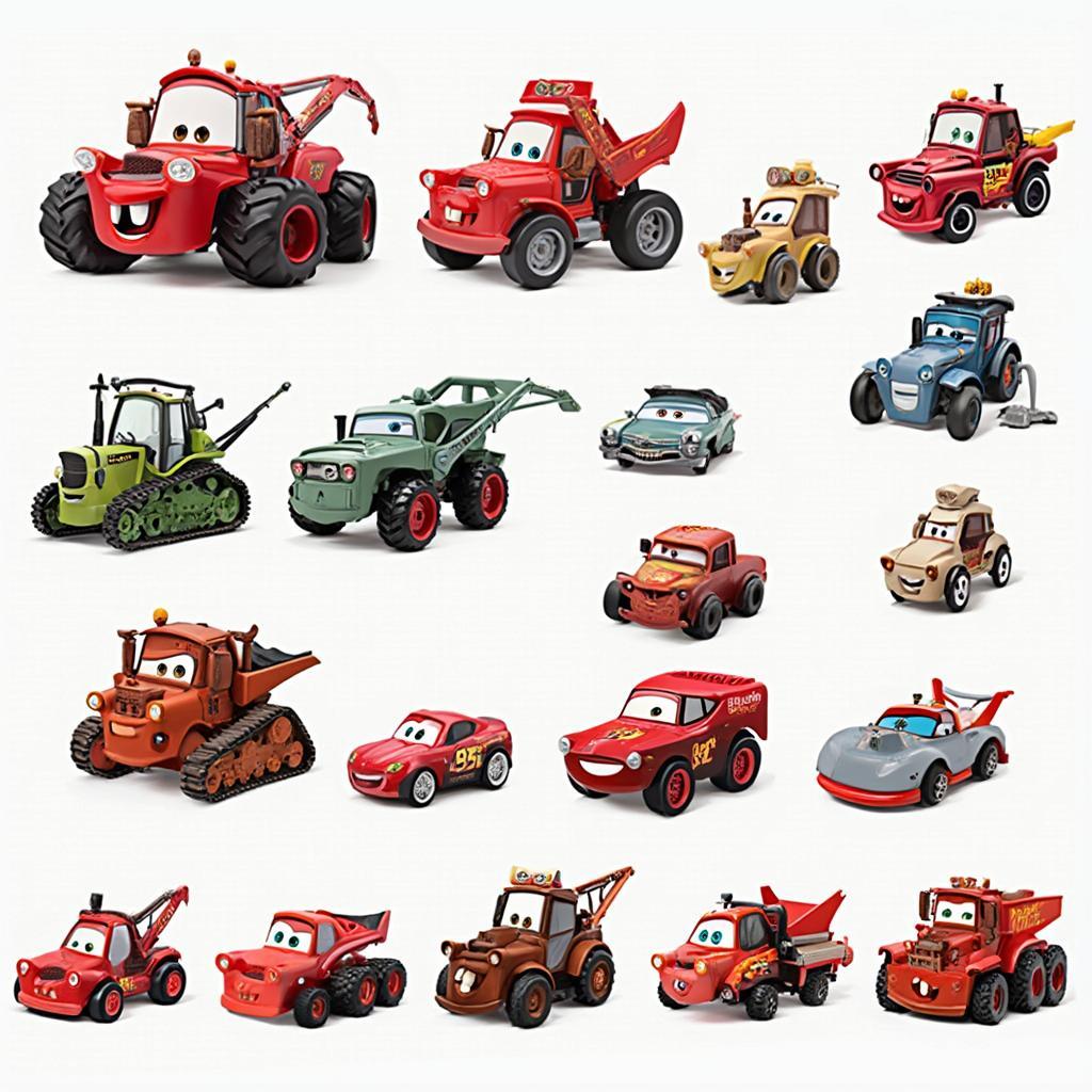 Different Variations of Disney Cars Tractor Tipping Diecast Toys