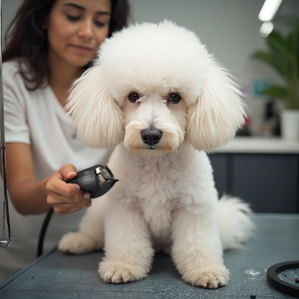 Dog Being Groomed for Summer Comfort