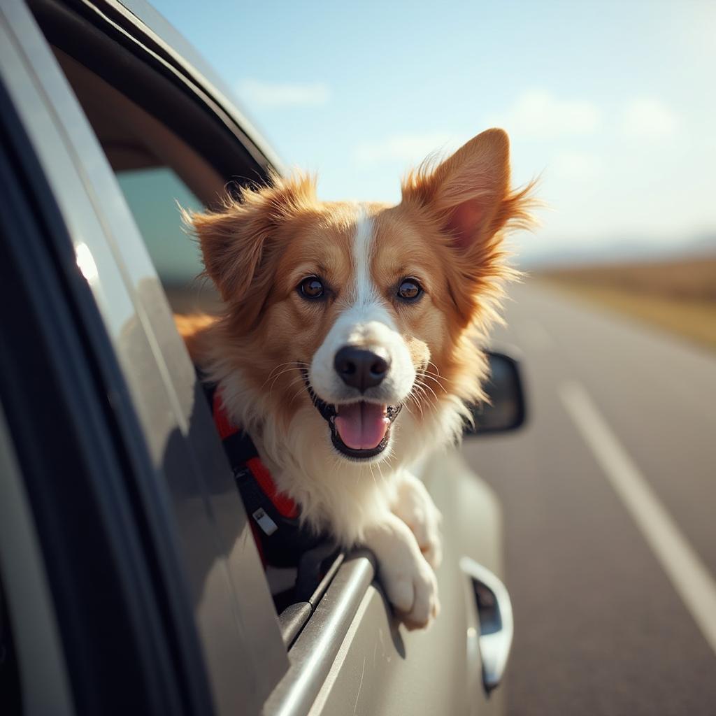 Dog enjoying the view from a car window