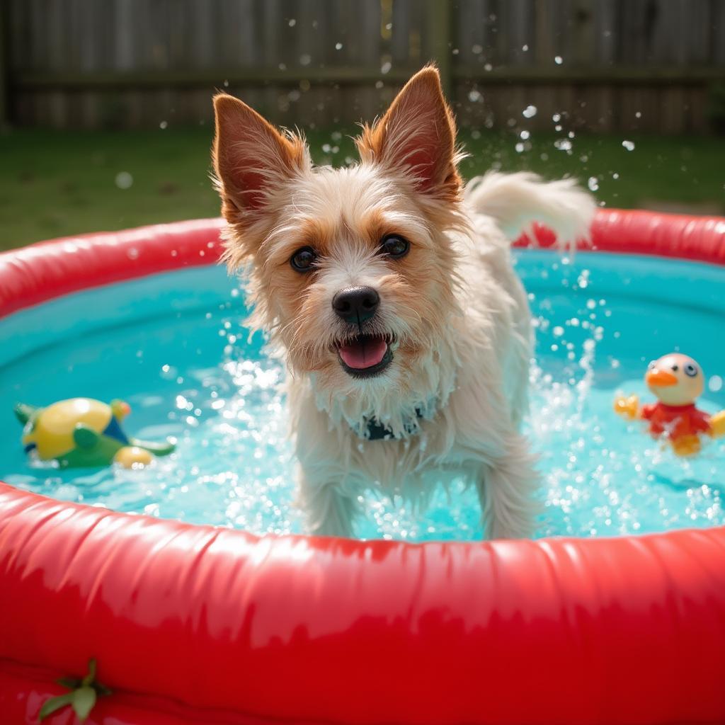 Dog Enjoying a Kiddie Pool in the Summer