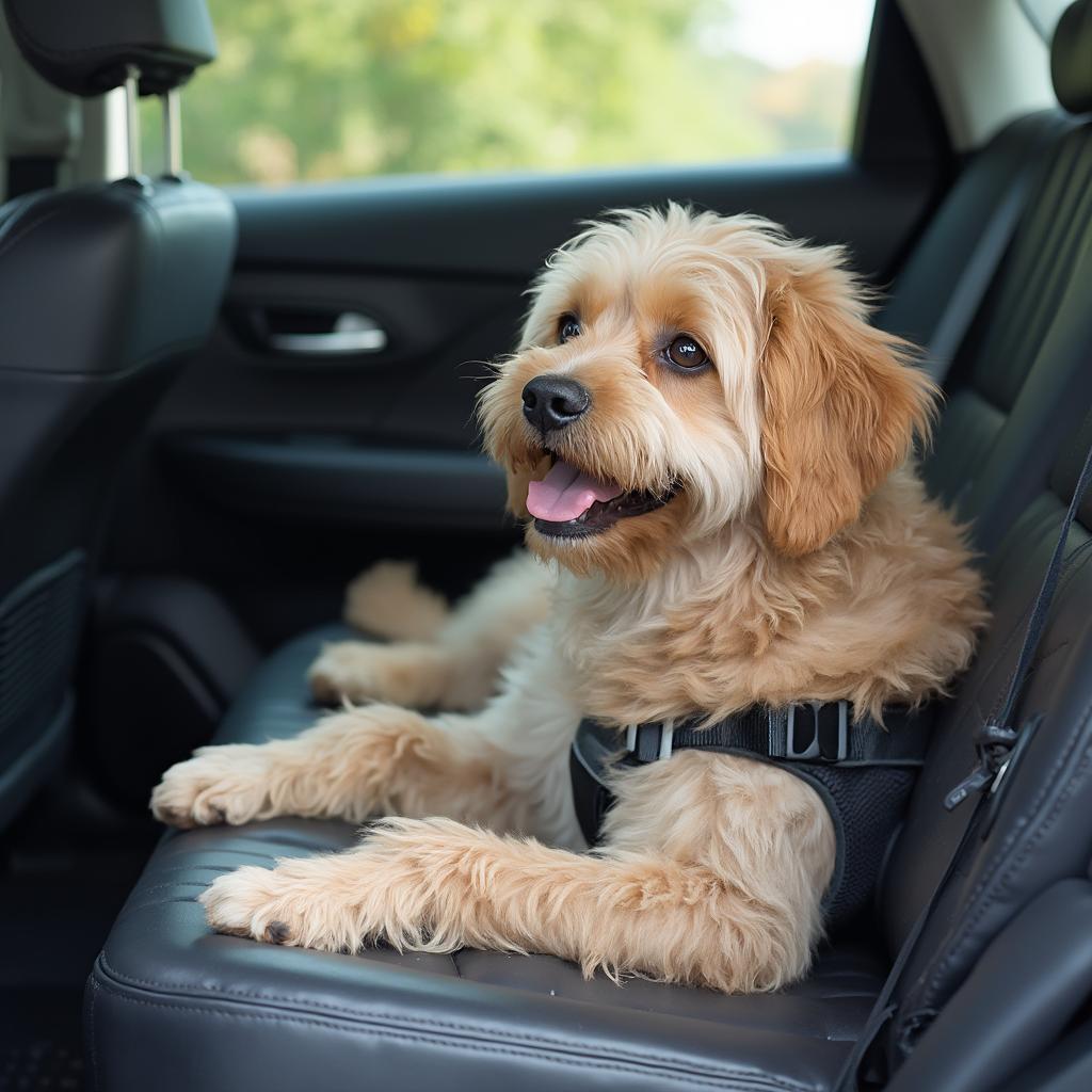 Dog relaxing calmly in the backseat during a road trip