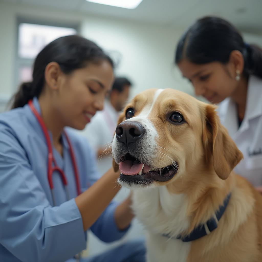 Dog undergoing a checkup at a veterinary clinic in India