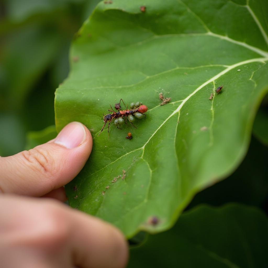 Inspecting a Dragon Fruit Plant for Pests