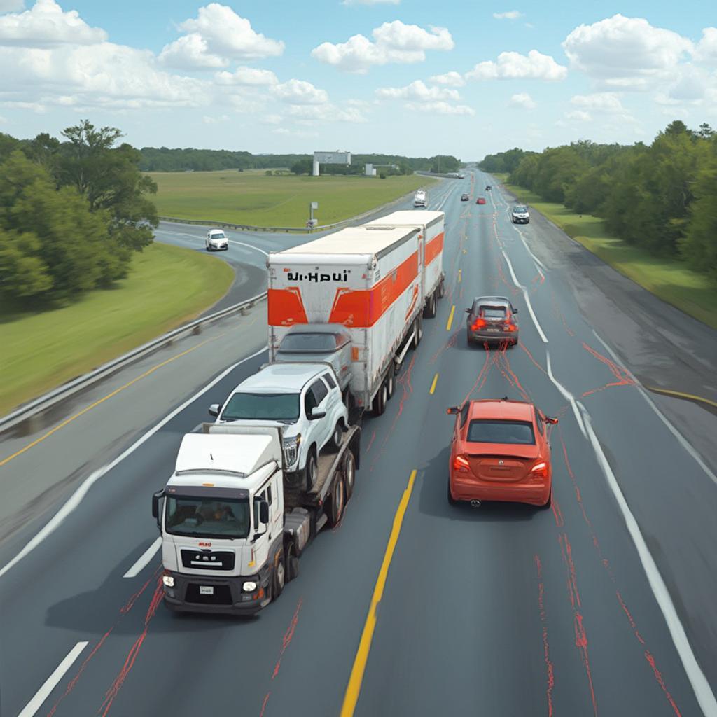 Driving U-Haul with Car Trailer on Highway