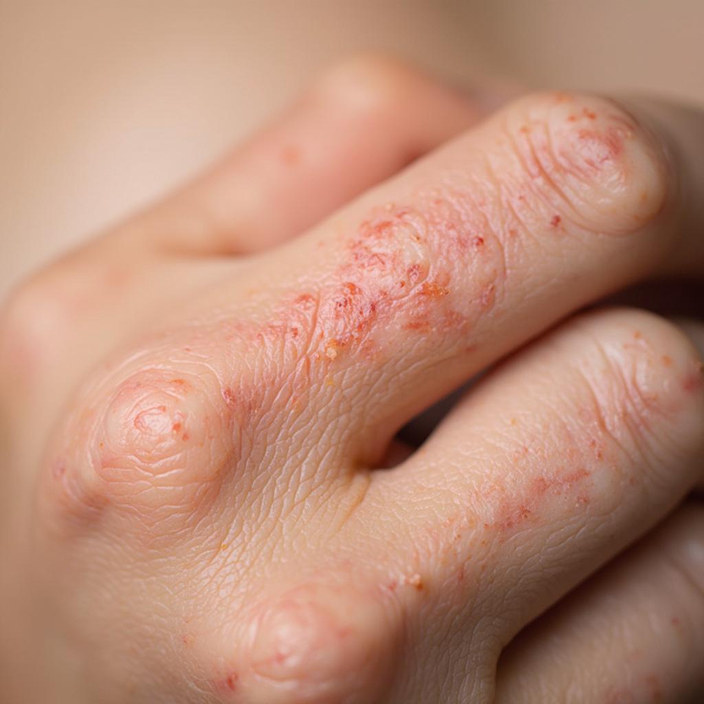 Close-up of dry, flaky skin on a person's hand