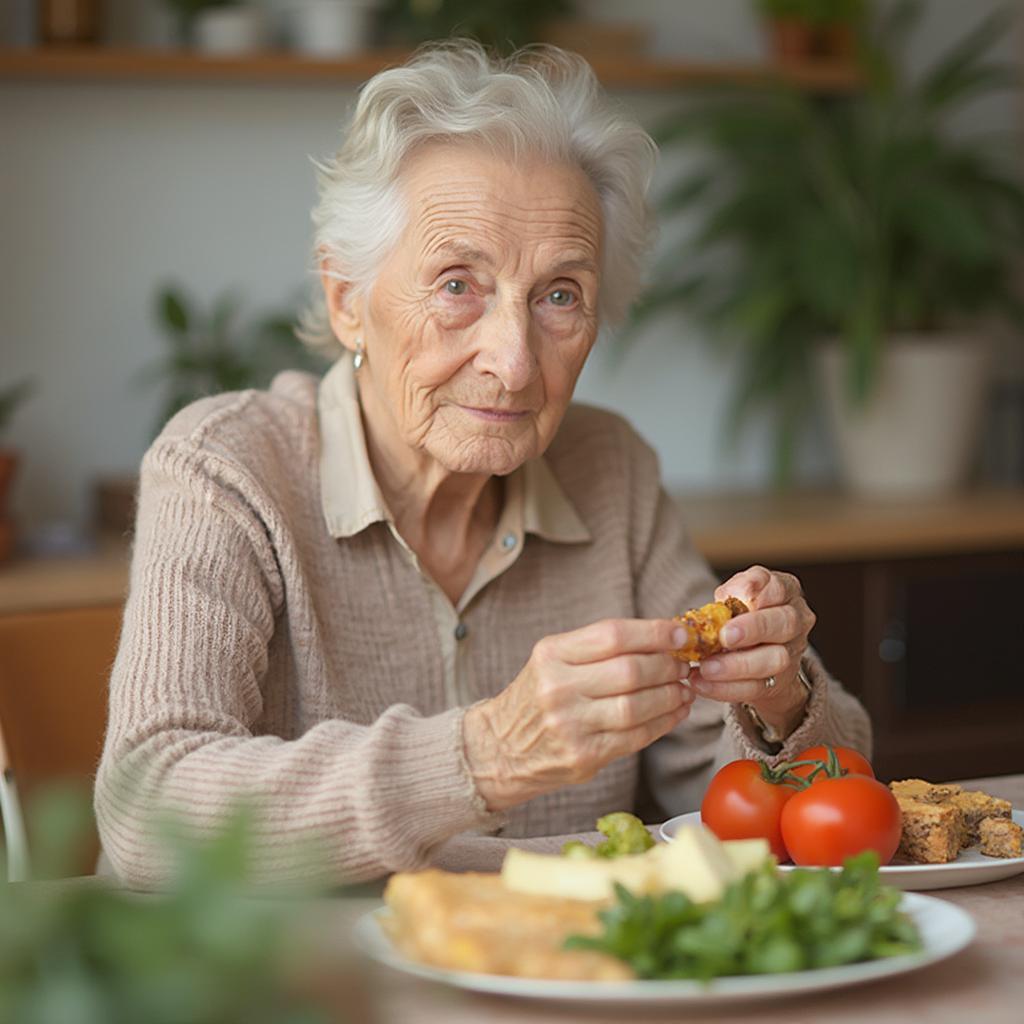 Elderly person enjoying a healthy meal