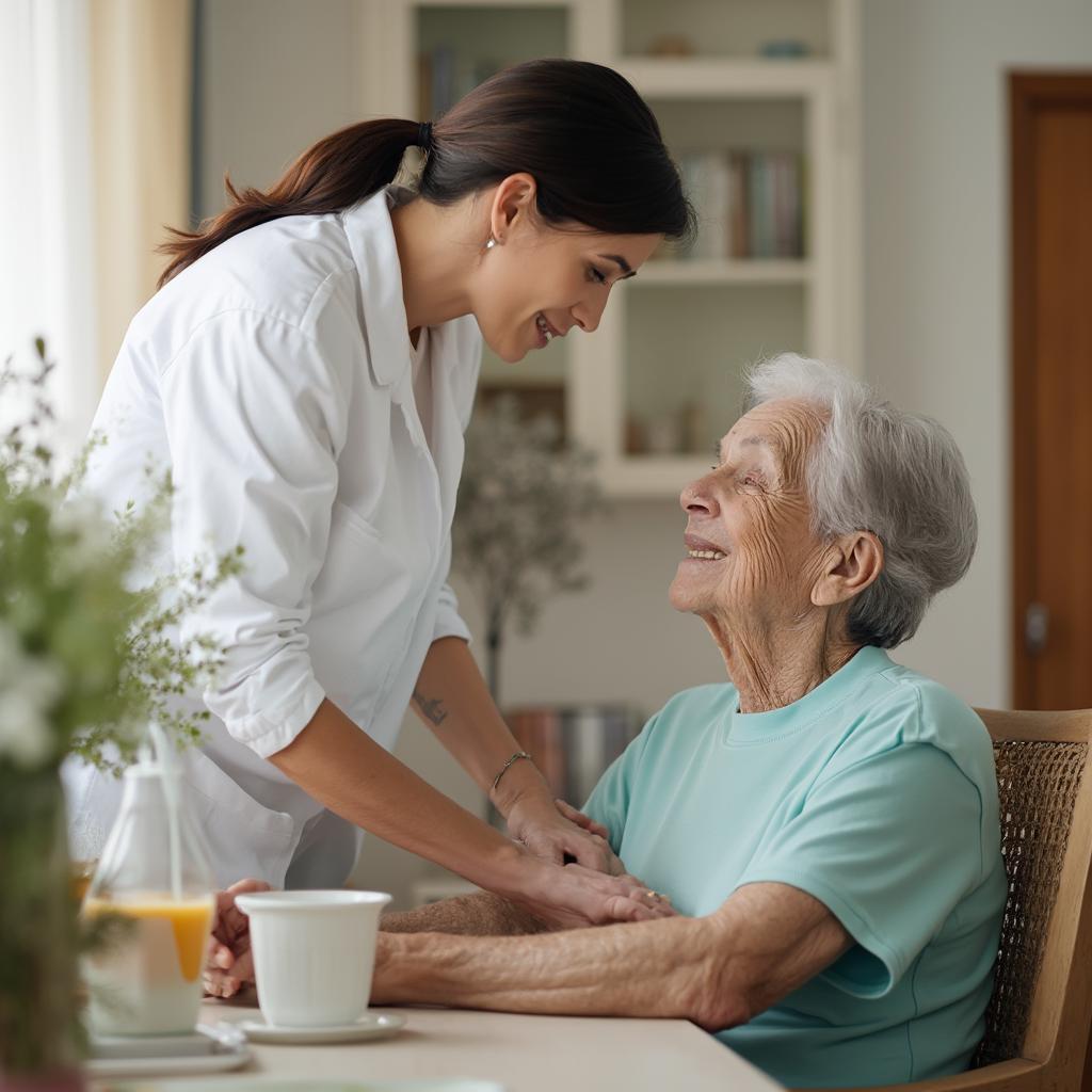 Elderly person receiving compassionate home care