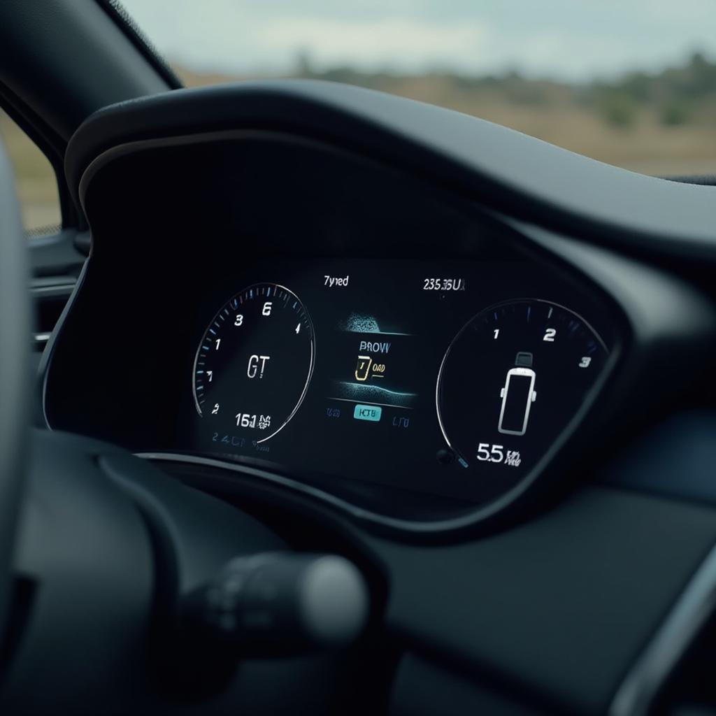 Hybrid car dashboard displaying electric mode