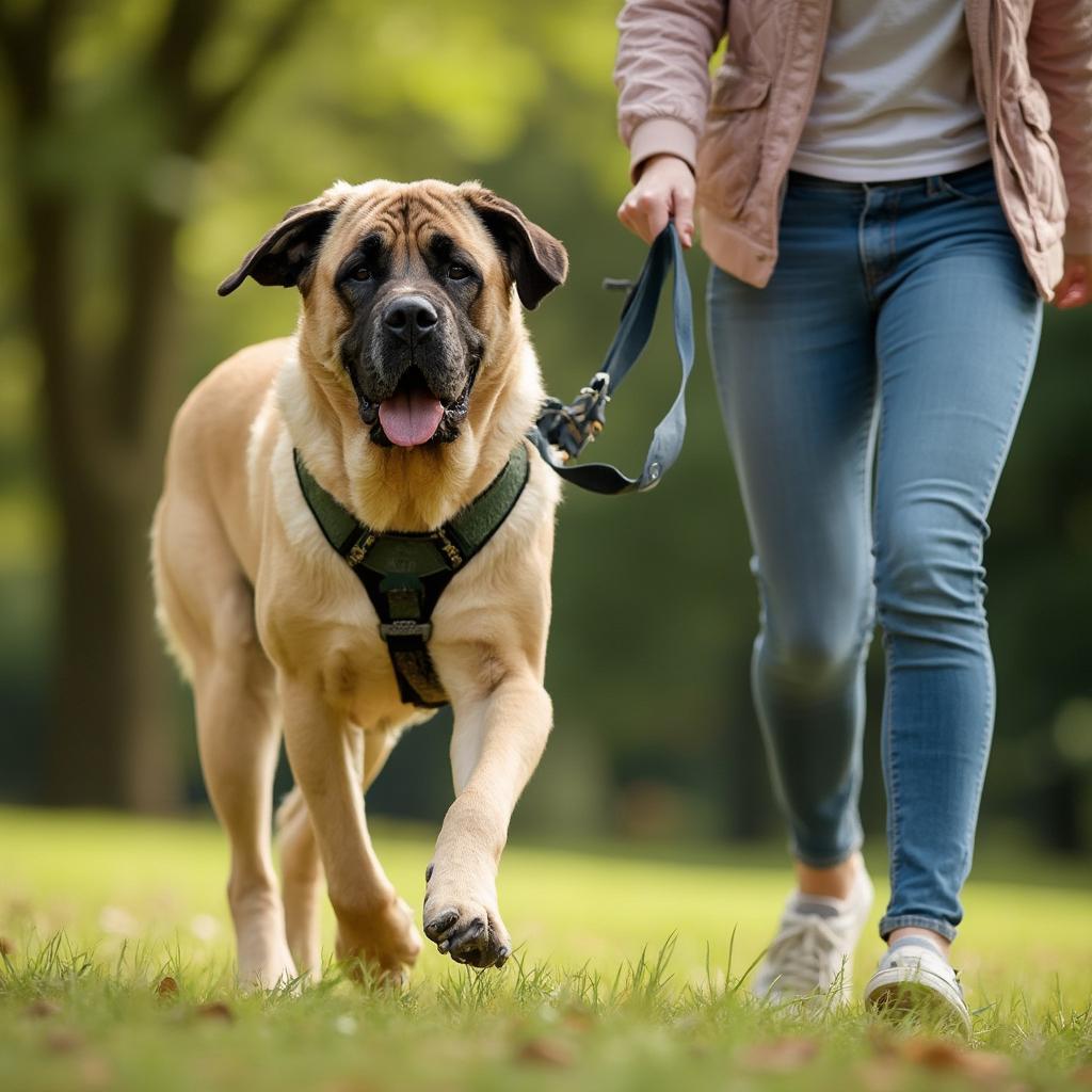 English Mastiff Walking on Leash